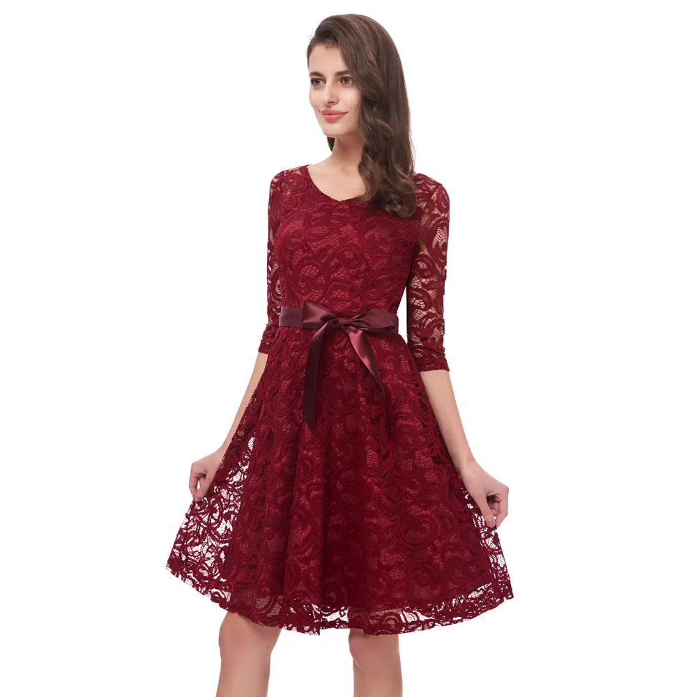 Beauty Emily Wine Red Lace Party Prom Dresses 2019 Short for Women A-Line Half Sleeve Formal Party Prom Homecoming Dresses