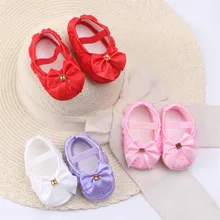 Туфли с бантиком для младенцев; кружевные розовые туфли принцессы для маленьких девочек; нескользящая обувь для малышей