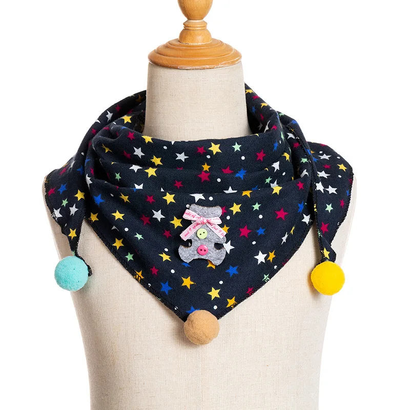 Весенний хлопковый детский нагрудник, шарф, принт со звездой и кошкой, осенне-зимний детский треугольный шарф для девочек, шарф для маленьких мальчиков, детская одежда