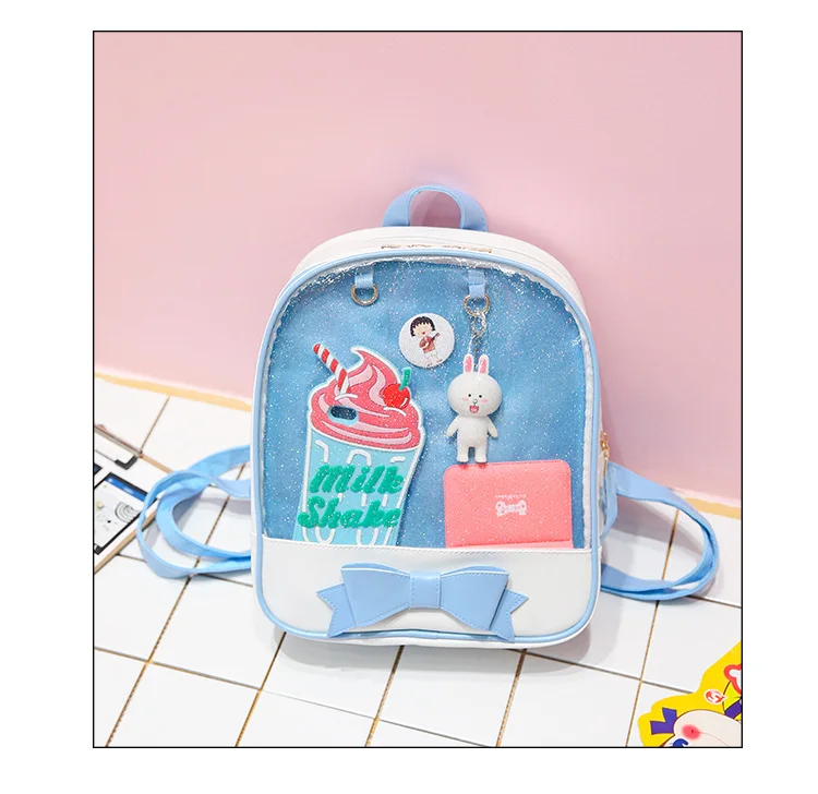 MSMO Kawaii Transparent Heart Window Lolita Student School Bag Backpack Candy Color Lovely Ita Bag Sweet Cute Girls Gift