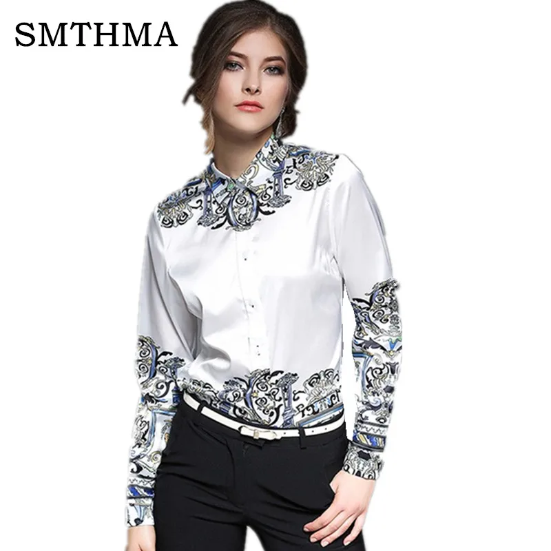 2017 Новое Прибытие Весенняя Мода Рубашки Отпечатано с Отложным Воротником