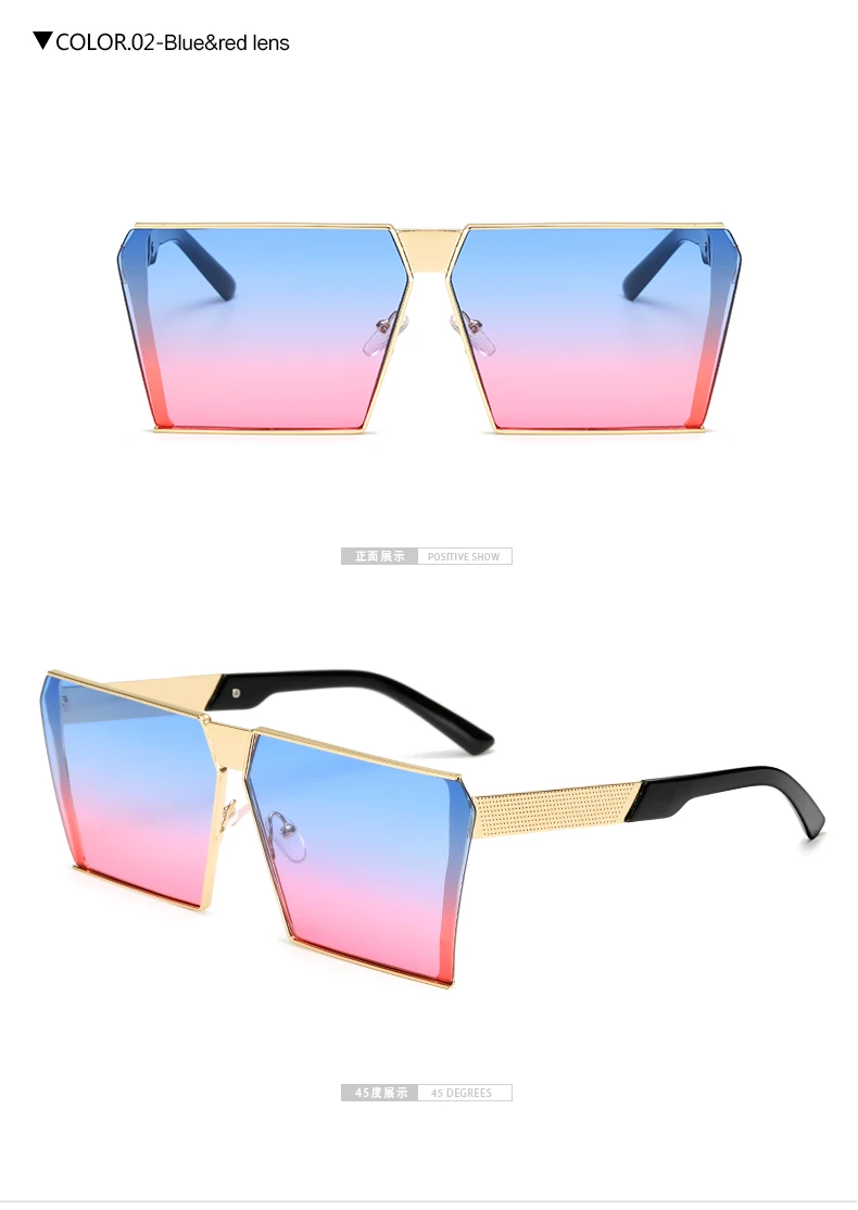 2019 Oversized Square Rimless Sunglasses Women Men Mirror Flat top Big Glasses Brand Designer Sun Glasses For Female