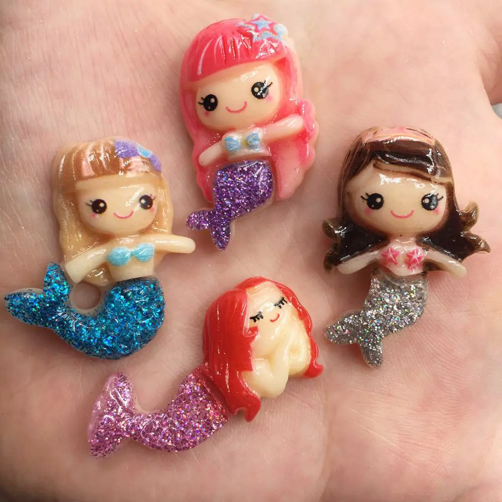

Colorful Glitter big Mermaid Flat Back Cabochon Figurines stone Miniature applique Home Decor ornament craft DIY scrapbook OW93