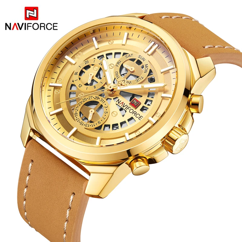 2018  NAVIFORCE Mens Watches Top Brand Luxury Waterproof 24 hour Date Quartz Watch Man Leather Sport Wrist Watch Men Waterproof Clock (2)