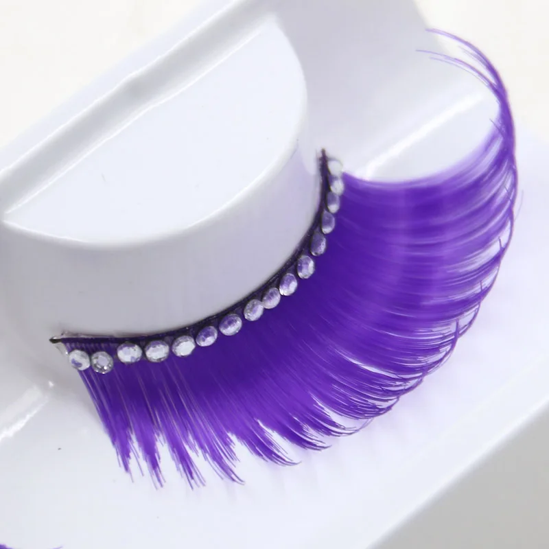 

YOKPN Shimmery Color False Eyelashes Exaggerated Thick Cross Purple Fake Eyelashes Fashion Latin Show Makeup Crystal Eye Lashes