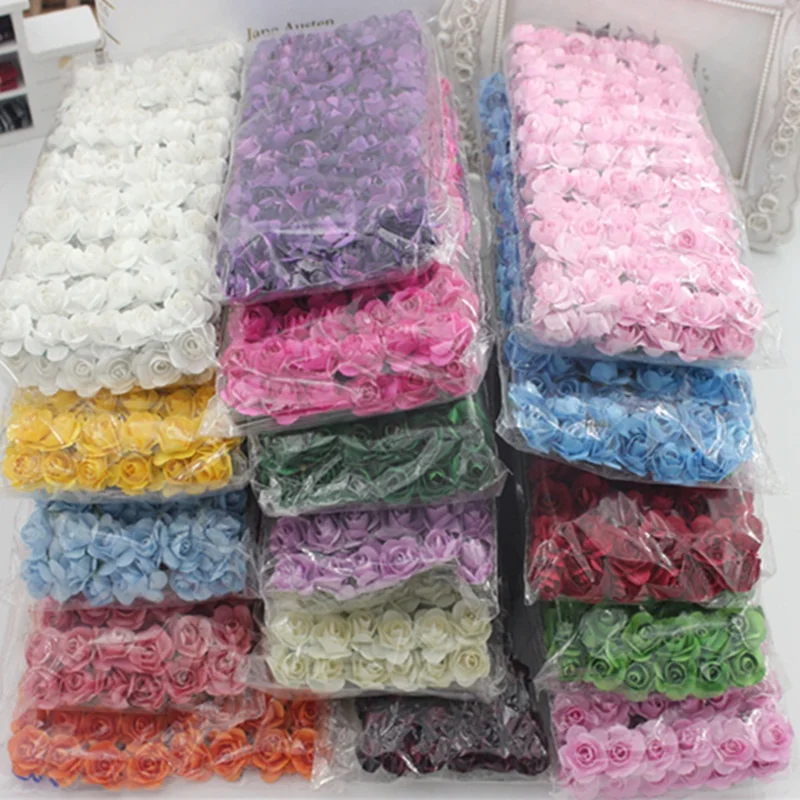 

Cute 144pcs/pack 1.5cm Paper Rose Handmade Artificial Flowers For Wedding Home Decoration DIY Box Scrapbooking Garland Flowers