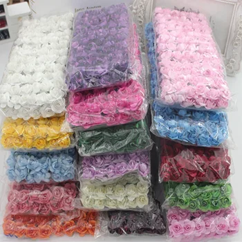 Tanie Śliczne 144 Sztuk/paczka 1.5cm Papierowa Róża Sztuczne Kwiaty Ręcznie Robione Na ślub Dekoracja Domu Pudełko DIY Scrapbooking Garland Kwiaty