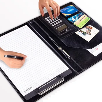 A4 PU Leather File Folder With Calculator Multifunction Office Supplies Organizer Manager Writing Pads Briefcase Padfolio Bags ruize office supplies leather folder organizer padfolio soft cover 4 ring binder big a4 file folder with calculator and notepad