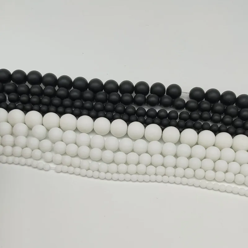 natural stone White Black Dull Polish Matte Onyx Agata Round Beads 16"/Strand 4 6 8 10 12 14 MM Pick Size