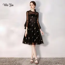 Wei yin/2019 черные платья с вышивкой из тюля для выпускного вечера длиной до колена вечерние платья WY1746