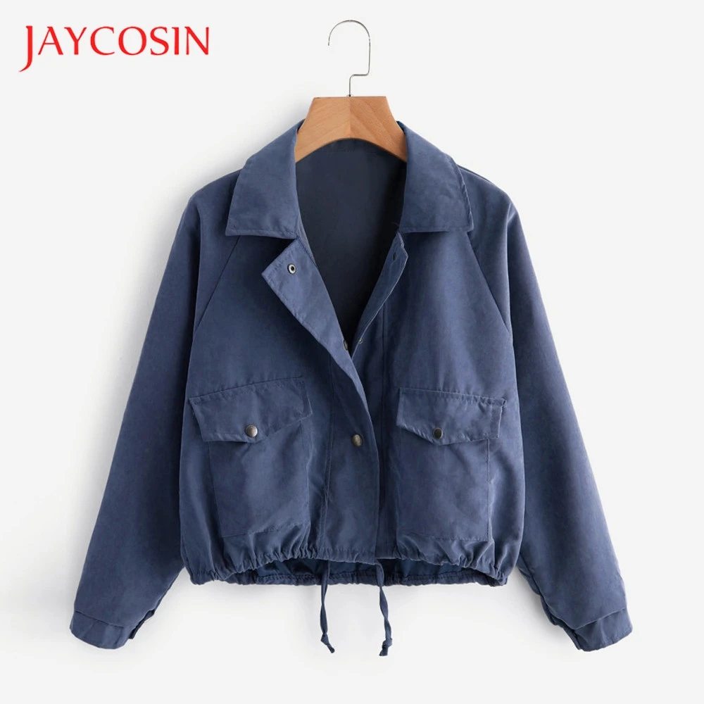 JAYCOSIN короткое пальто на пуговицах Женская Осенняя куртка с карманами однотонный