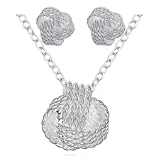 Новое поступление, цветные Серебряные Ювелирные наборы для женщин, свадебные модные ювелирные изделия, 18 дюймов, длинная цепочка, милые серьги-гвоздики в виде теннисного мяча, ожерелье