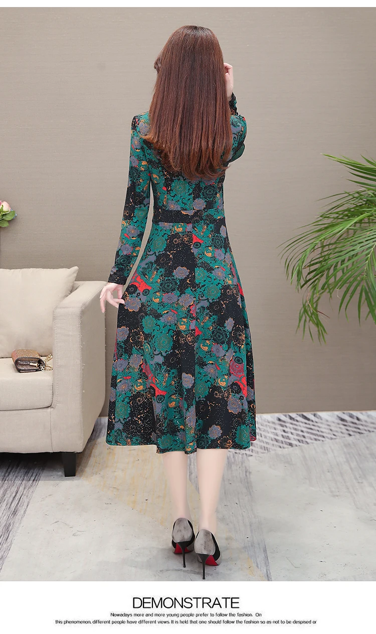 Floral Print Maxi Dress Long Sleeve Vintage Formal Dress Women Elegant for Work Plus Size 5XL Robe Femme 2019 Mom Women Dresses 10