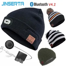 JINSERTA Беспроводная шапка c наушниками Bluetooth со съемным светодиодный светильник BT 4,2 стерео музыкальные кепки с микрофоном для смартфонов Handsfree