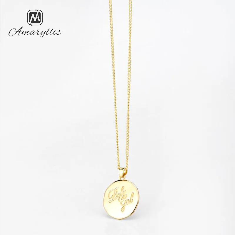 

Amaiyllis New Simple Letter Dangle Pendant Necklace For Women Cute Round Coin Charm Clavicle Chain Exquisite Gift Colliers Colar
