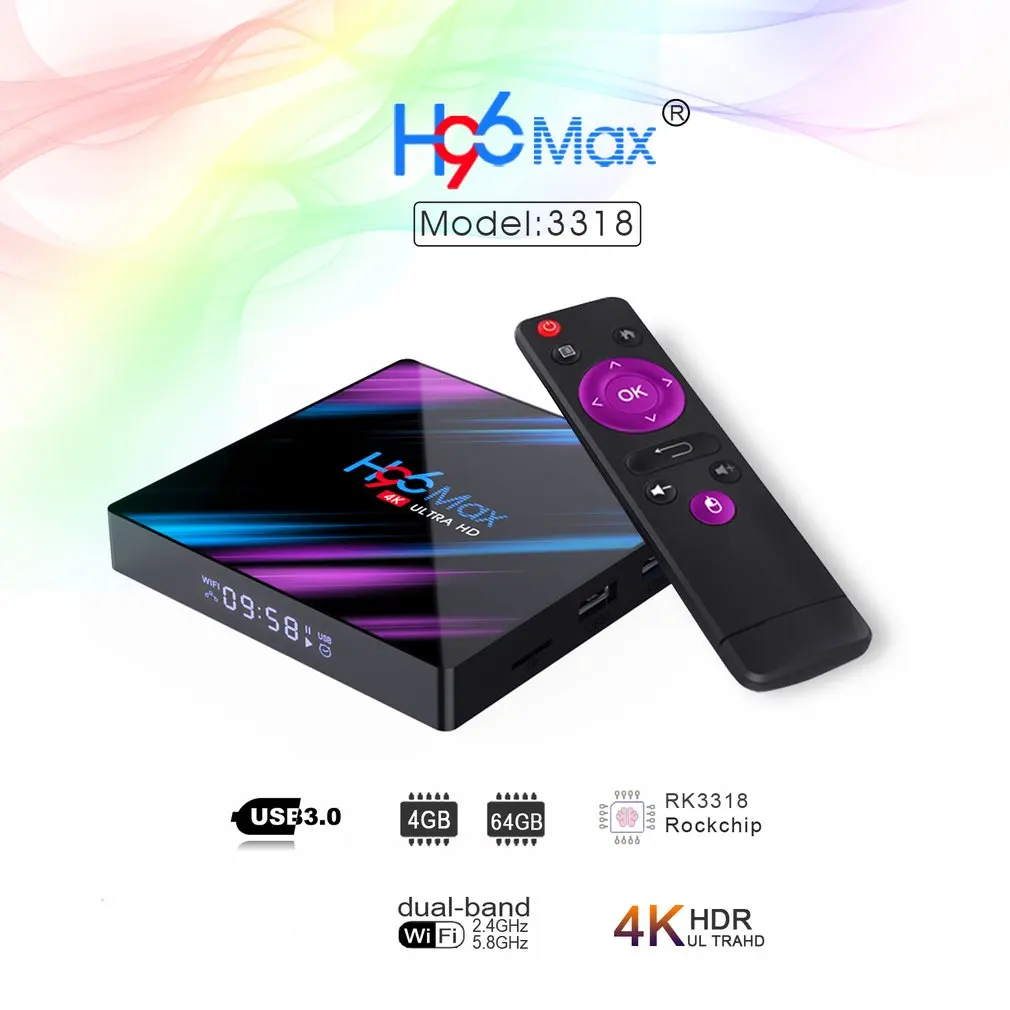 Android 9.0 TV Box H96 Max Rockchip RK3318 4K Smart TV Box 2.4G&5G Wifi BT4.0 H96Max 4GB 64GB Media Player Android Set Top Box