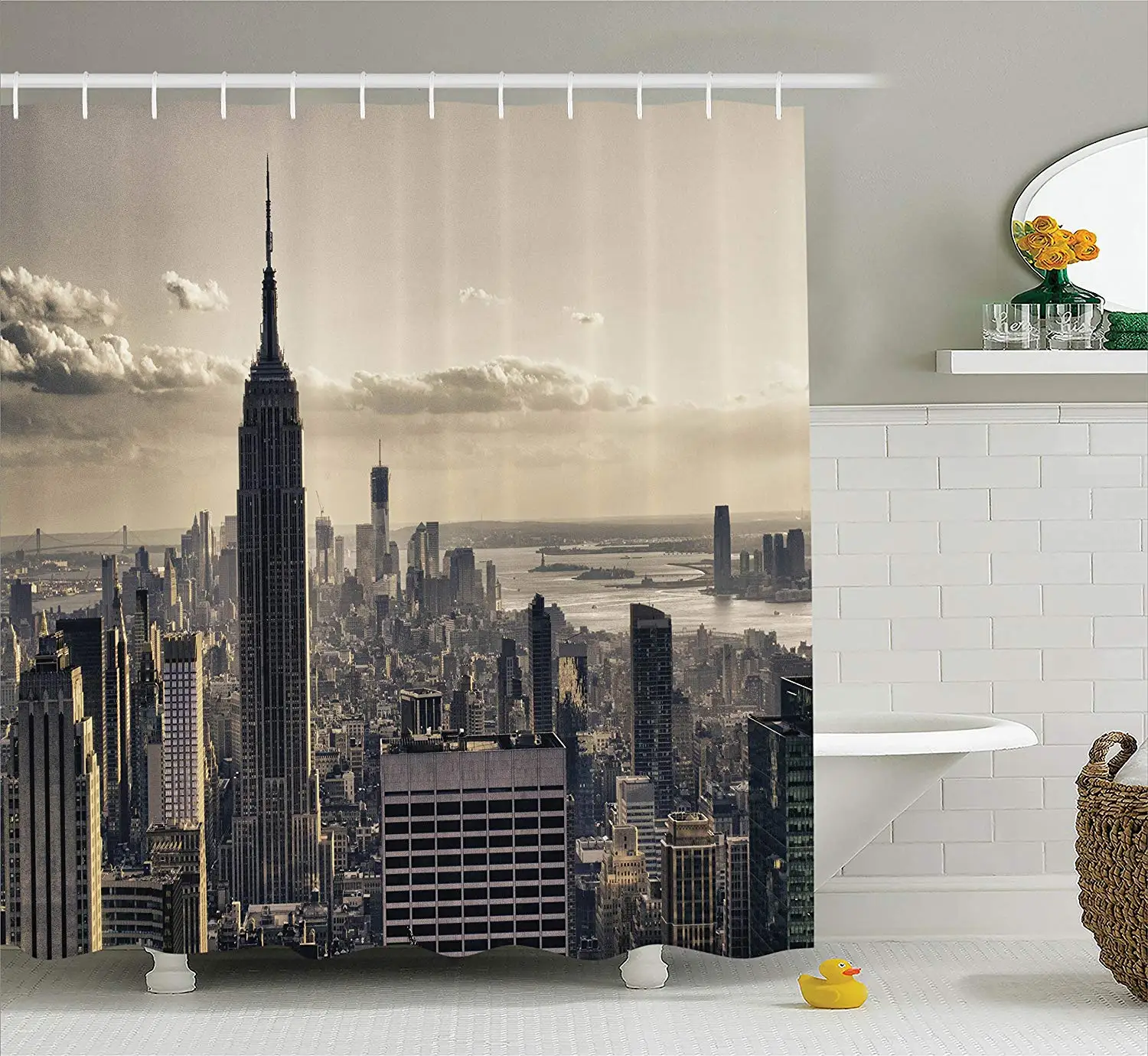 Shower Curtain Aerial View of NYC in Winter Time American Architecture