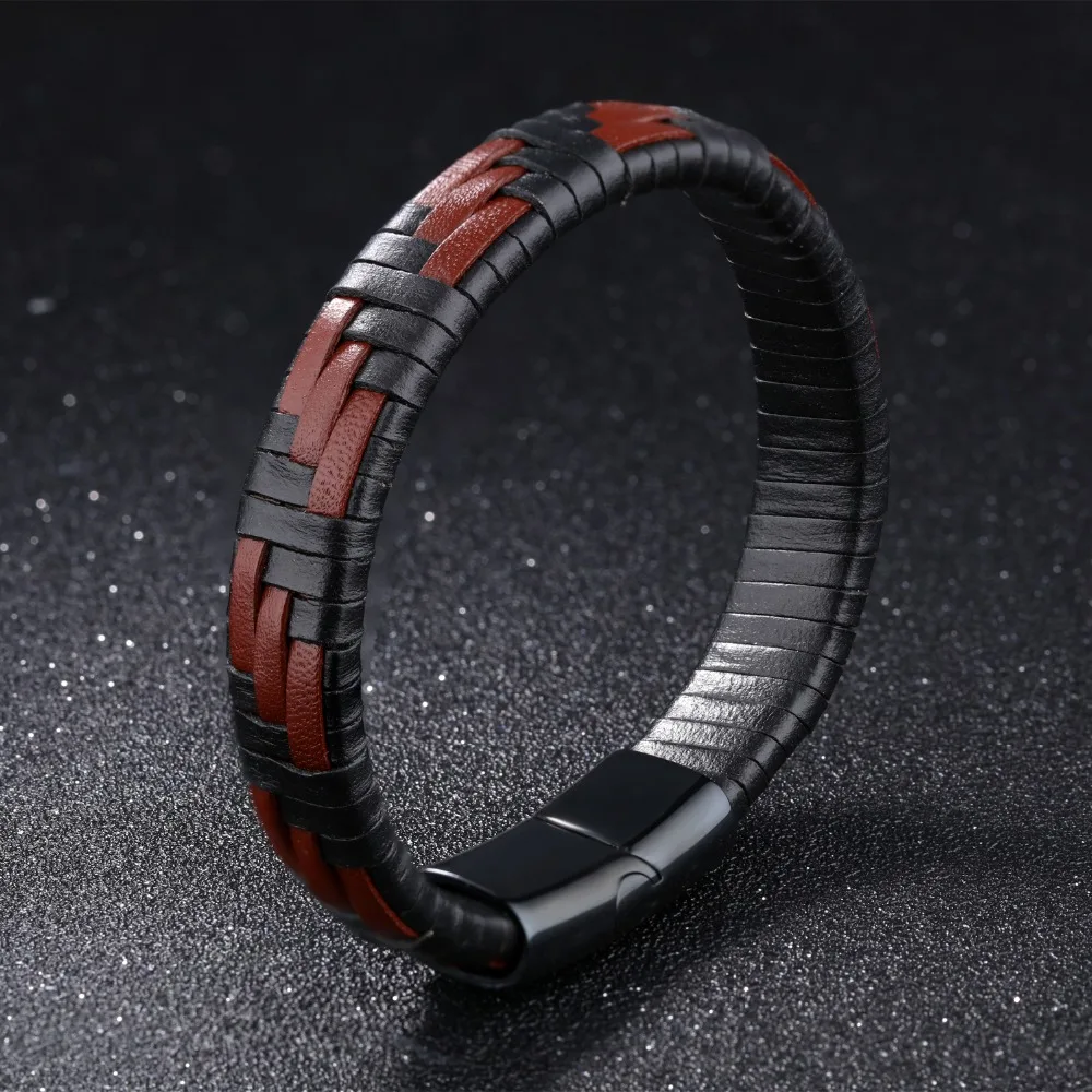 FATE LOVE Brand Men Genuine Leather wrap bracelet Black Statement bangles charm punk Fashion Jewelry 2017 new arrival