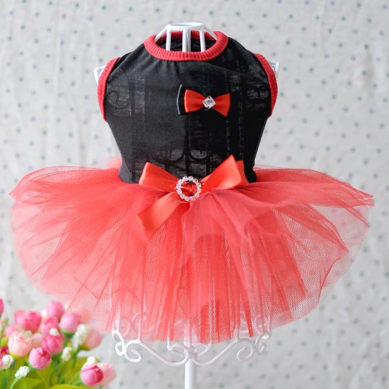Spring And Summer Lovely Mesh Wedding Dress With Bowknot For Pets Dogs Rose White Yellow Green Dog Skirts Dog Clothes