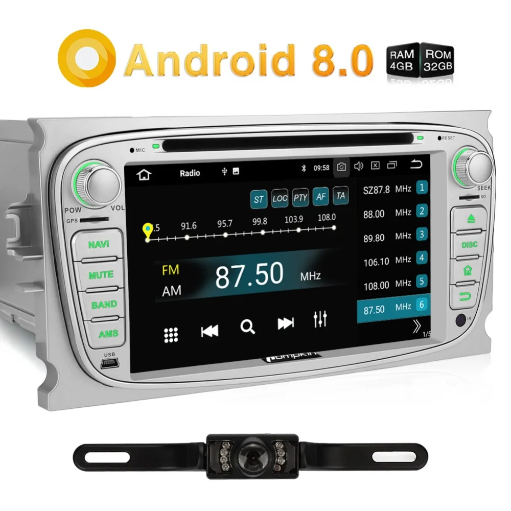 

Pumpkin2 Din 7"Android 8.0 Car DVD Player GPS Navigation Qcta-Core 4G RAM Car Stereo For Ford Focus/Mondeo Wifi 4G OBD2 Headunit