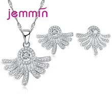 Jemmin Fine 925 Sterling Silver Jewelry Sets For Wedding Engagement Accessory CZ Crystal Necklaces Drop Earrings Set Femme