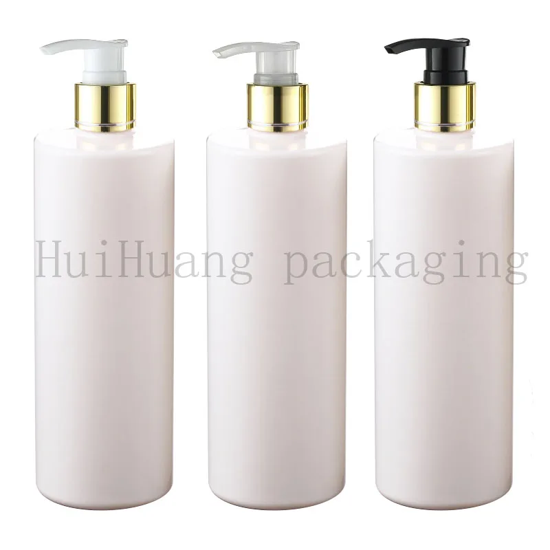 

500ml X 12 empty white cosmetic body lotion container with gold collar pump lotion shampoo bottle cosmetic packaging container