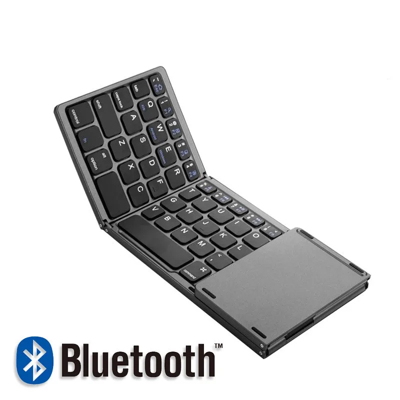 

2019 Mini Bluetooth Triple Folding Keyboard Portable Wireless Phone Tablet Keyboard with Mouse Touchpad