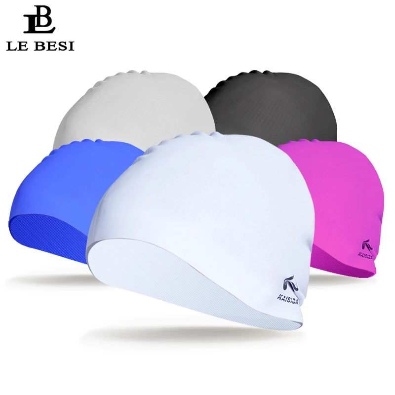 

LEBESI 2018 New Man Women Swimming Cap Waterproof Adult Sports Swim Caps Long Hair Particles Silicone Hats Protect Ears