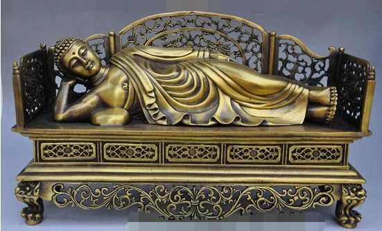 

bi003849 17"chinese buddhism bronze sleep sakyamuni Shakyamuni Tathagata buddha statue