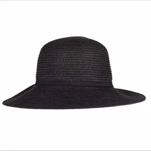 2015 Fashion Straw Hat Womens Black Ribbons Bow Hat Sun Visors Hats Girl Summer Hat Beach UV Caps Sombreros Free Shipping