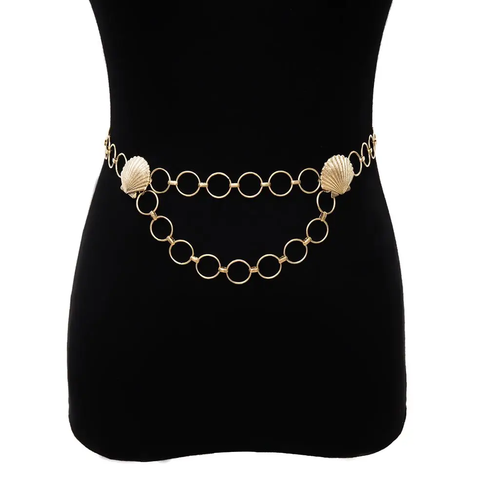 Women Scallop Waist Chain Belt Female Personality Gold Silver Circle For Dress Ladies Pendant Metal Tassel Ring Belts | Украшения и