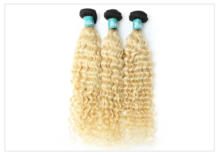 1B 613 Blonde Deep Wave Ombre Hair Bundle (8)