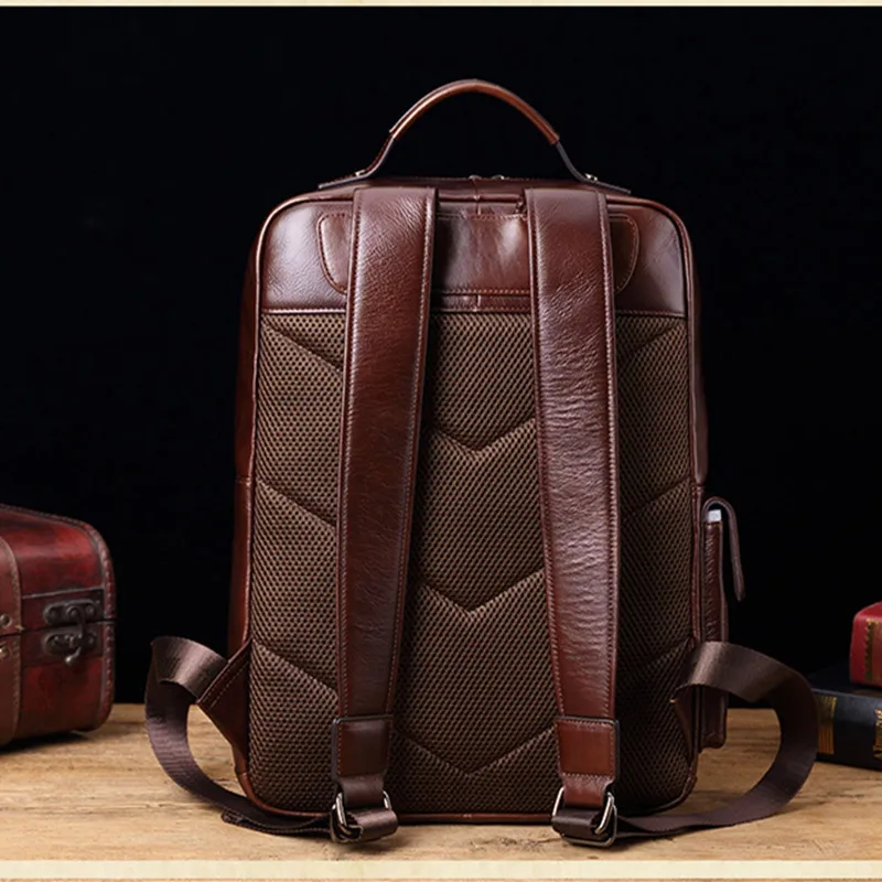 New Genuine leather Men's backpack retro casual 15\