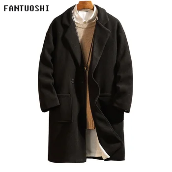 

2018 Winter Overcoat Men's fashion Long style woolen trench coat jacket Men's casual coats jackets Thick warm men windbreak 5XL