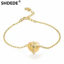 SHDEDE S925 браслет из стерлингового серебра светлое роскошное украшение с бантом в форме сердца 14K светло-желтое Кристальное золото ювелирные изделия лучший подарок