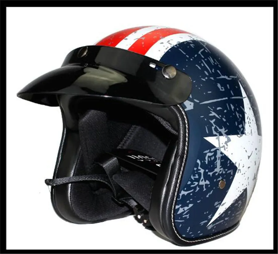 moto rcycle шлем jet винтажный шлем с открытым лицом Ретро 3 casco moto capacete Ретро moto cross moto rcycle DOT approved - Цвет: black inner lining