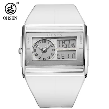 

OHSEN Men Shock Resistant Sports Watch Quartz Hour Digital Watch Military 30m Waterproof Silicone Strap LED Dual Time Wristwatch
