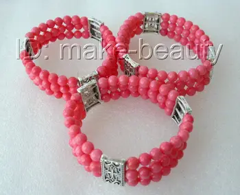 

wholesale 3pcs 6mm round pink coral beads bracelet h852^^@^18K GP style Fine jewe Noble Natural jade SHIPPING 6.02