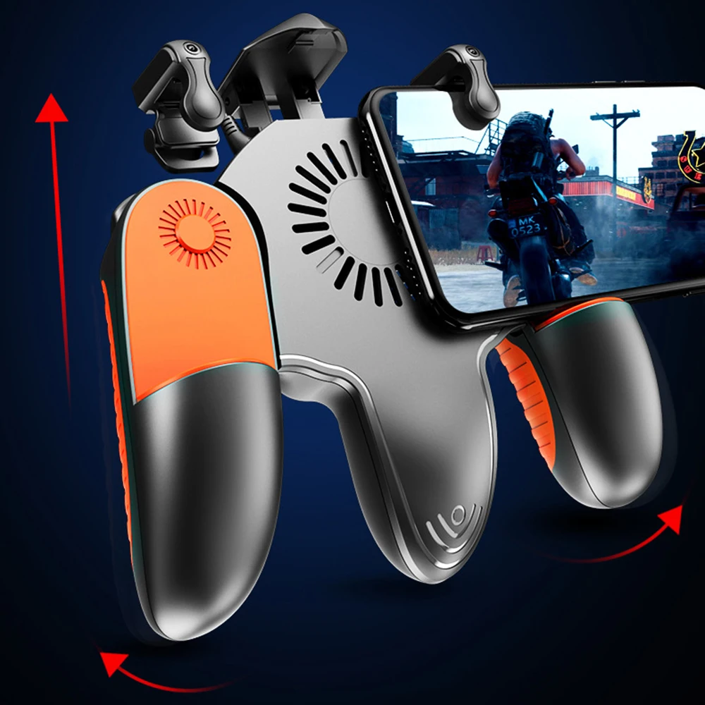 

Mobile Gaming Controller Gamepad Handle Triggers Fire Button 4 Triggers Shooter with Radiator Function Joystick for Phone