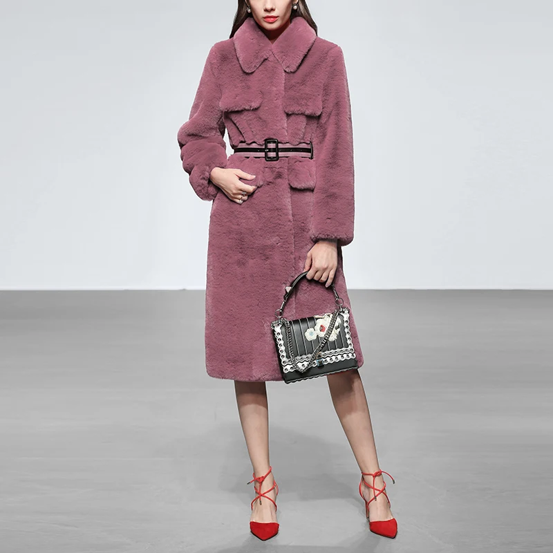 Manteau 2018 Haut Femmes Longue Confortable C Taille Fourrure Tranchée De Gamme Automne Luxueux Très Outwear Hiver Nouvelle Imité Luxe Ceinture Mince w80OPkn