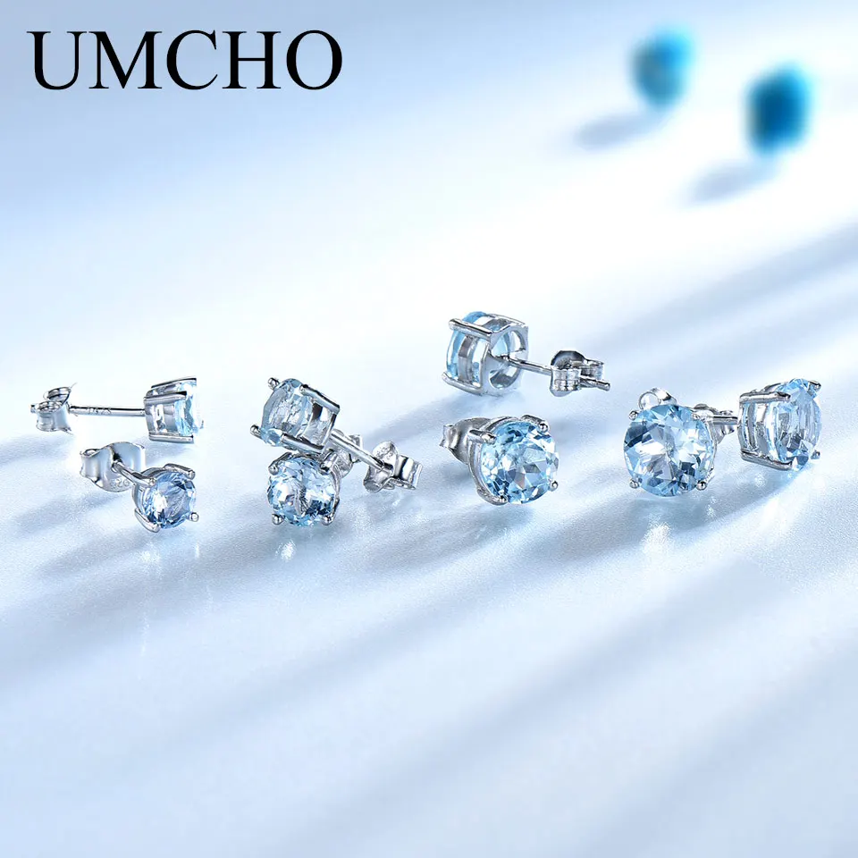UMCHO Настоящее серебро 925 пробы ювелирное изделие русские небесно голубые топазы