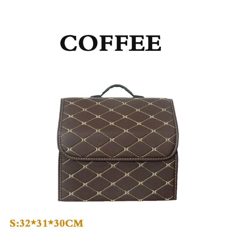 Car Trunk box Storage Organizer Foldable PU Leather Auto Durable Collapsible Cargo Large Capacity Storage Bag Stowing Tidying - Название цвета: coffee S