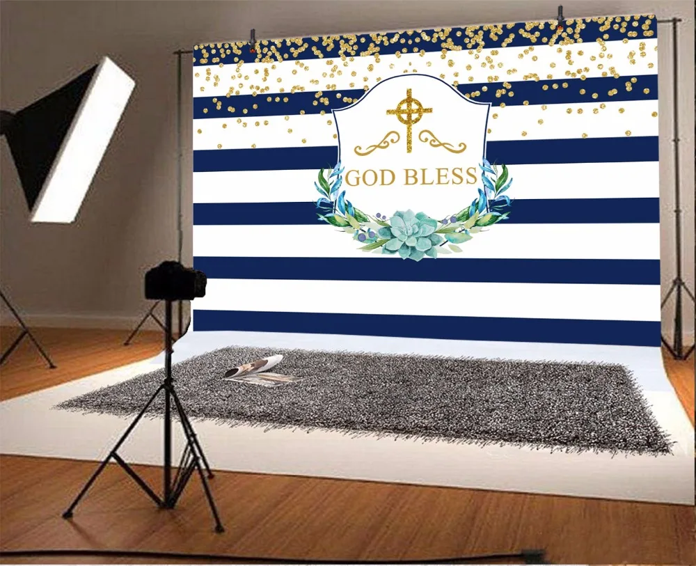 Laeacco Baby Shower Backdrops Black White Stripes God Bless You Golden Polka Dots Portrait Backgrounds Photocall Photo Studio