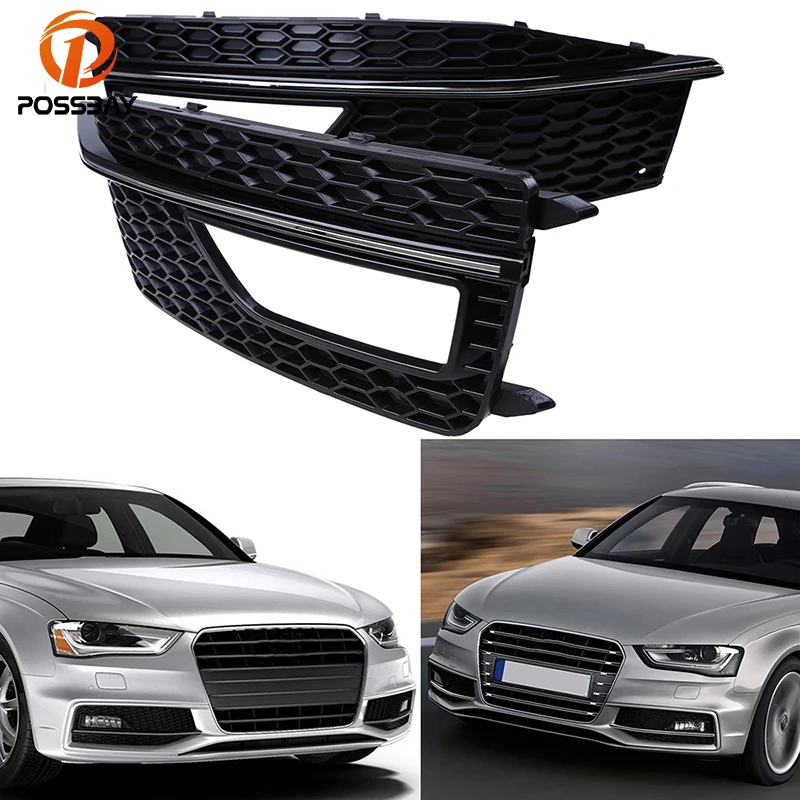POSSBAY Car Front Lower Bumper Grille Fog Light Grills Cover for Audi A4 B8 2012 2013 2014 2015 S4 S-line Car Accessories цена POSSBAY Car Front Lower Bumper Grille Fog Light Grills Cover for Audi A4 B8 2012 2013 2014 2015 S4 S-line Car Accessories цены онлайн
