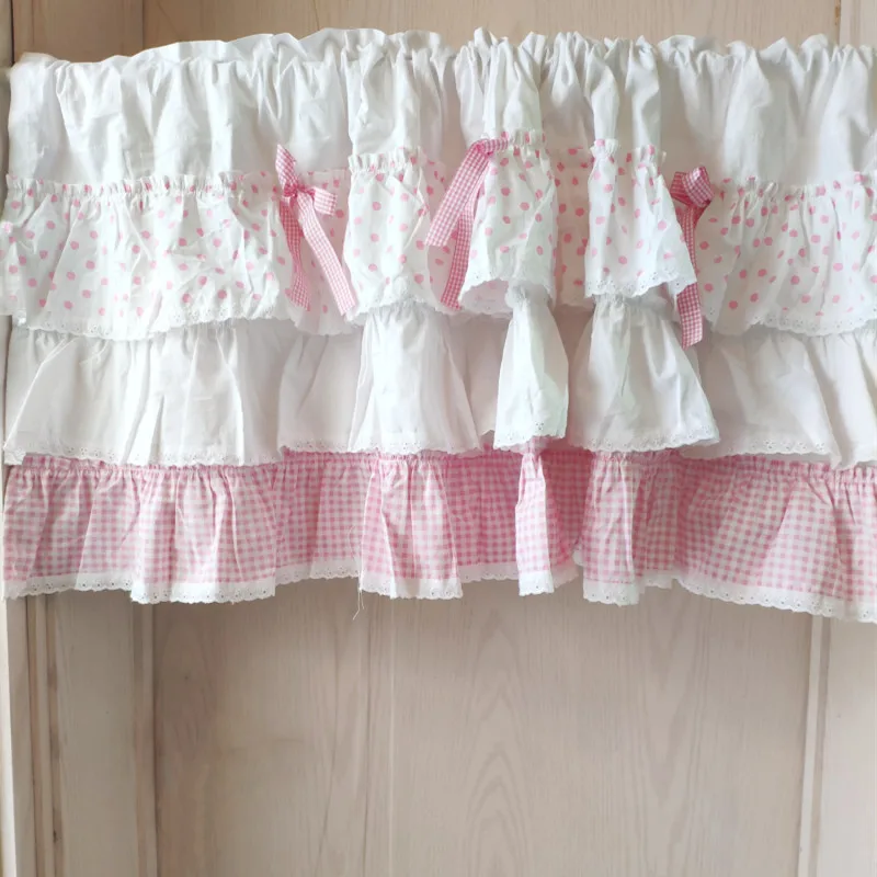 

JJUYANG Cute princess style pink short curtain. Pure cotton trim coffee curtains. Cupboard curtain, door curtain.