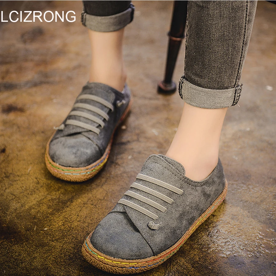 

LCIZRONG Classic 2019 Solid Faux Suede Spring/Autumn Women Casual Flat Shoes Large Size Woman's Shoes Travel Ladies 35-42 Shoes