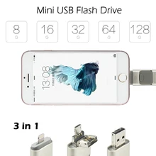 3 in 1 USB Moblie Phone Flash Drive Pendrive Memory Stick Usb2.0 For iPhone Android Windows iPad OTG Flash Disk External Storage