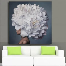 

Wall Art Posters and Prints Flowers Feather Women Oil Painting Canvas Wall Pictures for Living Room Home Decoration 50x50cm