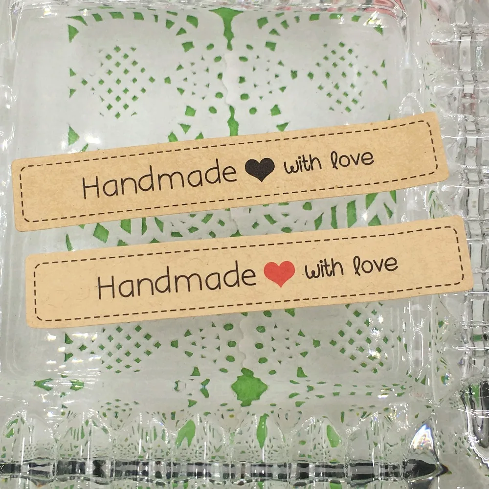 Самоклеящиеся этикетки ручной работы с надписью with love 100 шт. Ярлыки наклейки 7 5*1 3