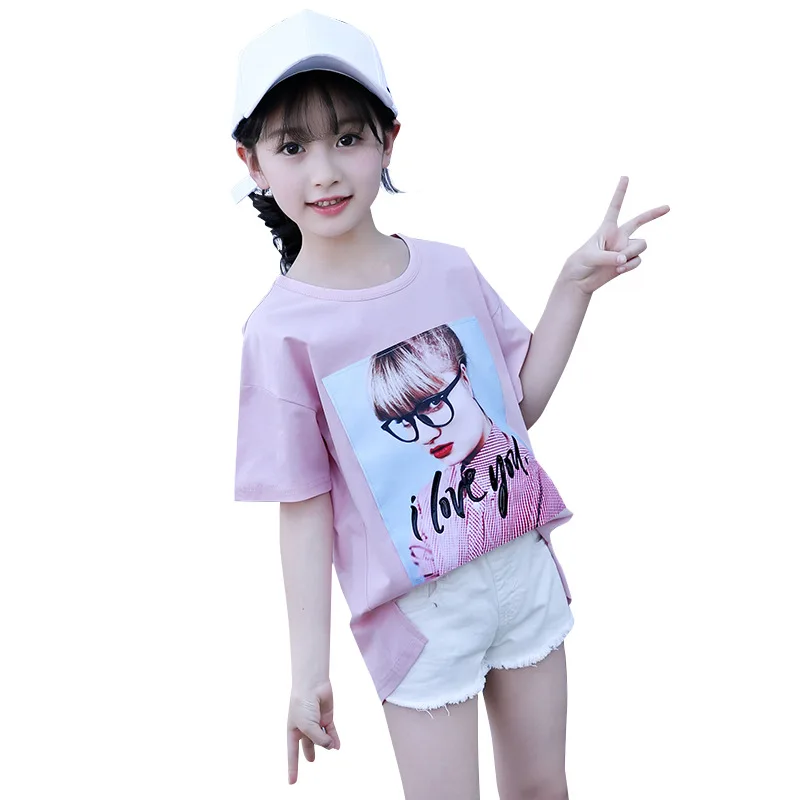 

Big Girls O-Neck Printed Short Sleeve Tops T-Shirt 6-10T Cotton Casual Girls T-shirt Clothes Outfits